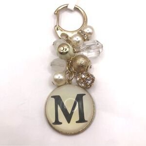 Letter M Gold and Pearl Keychain